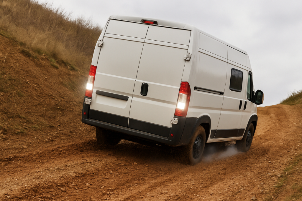 Promaster remontant une pente de reculons